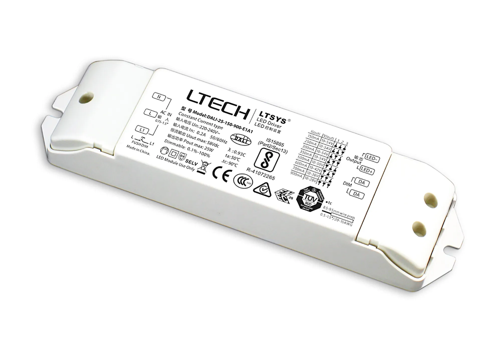 DALI-25-150-900-E1A1  DALI Push Dim PWM 0.3-15W Current Dimmable Driver DC:3-54V